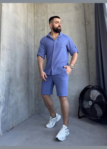 Мужской летний муслиновый костюм синего цвета 33198 Fashion (332980519)