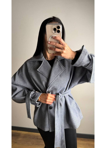 Сіро-синє демісезонне Пальто жіноче в класичному стилі No Brand