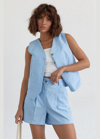 Женский костюм с шортами и жилеткой - белый цвет L (sku_9355) No Brand (327819499)