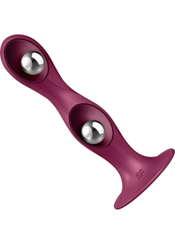 Дилдо Double Ball-R Red, унісекс, рухомі кульки всередині, на присосці Satisfyer (332209569)