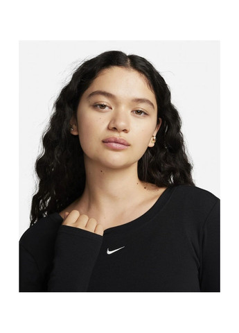 Лонгслів жіночий Sportswear Chill Knit Tight Scoop-Back Long-Sleeve Mini-Rib Top Black Nike (365962690)