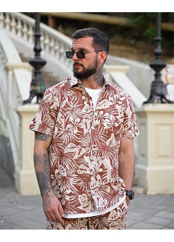 Чоловічий літній костюм Гаваї коричневий шорти та сорочка No Brand (350199728)