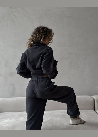 Жіночий флісовий костюм теплий чорний No Brand (307059524)