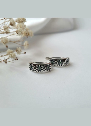 Срібні сережки Вишиванка із Зеленим камінням чорнене срібло 925 проби 5016ч 3.80г No Brand (306741539)