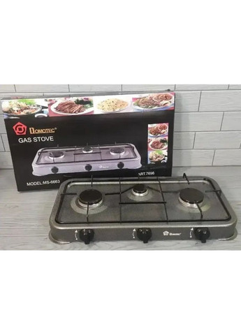 Газовая настольная плита MS-6603 на 3 конфорки металлическая эмалированная поверхность Серая Domotec (361851576)