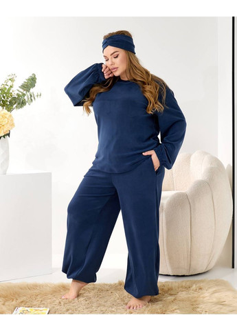 Синяя зимняя пижама женская 3 в 1 с брюками флисовая No Brand