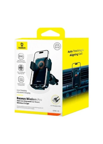 Тримач Wisdom Pro Auto Coil Alignment Car Mount Wireless Charger (Air Outlet Version) |15W| Baseus (368903781)