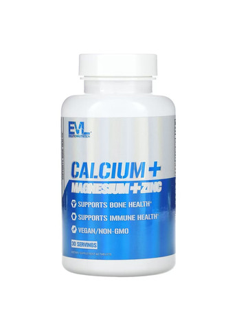 Кальцій, магній та цинк Calcium + Magnesium + Zinc 60 Tablets EVLution Nutrition (282958806)