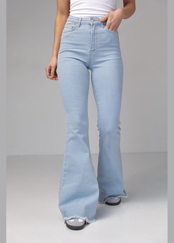 Жіночі джинси-кльош з високою посадкою - блакитний Lurex - (282957670)