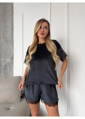 Графітова всесезон жіночий домашній костюм з велюру Fashion