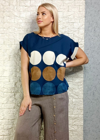 Синяя блуза Insta Firenze Бавовняна з гороховим принтом