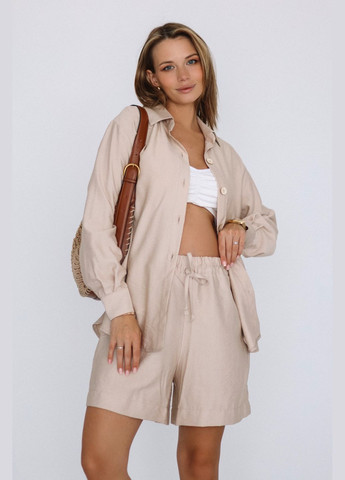 Бежевый костюм для беременных и кормящих с рубашкой и шортами Dianora (335974571)