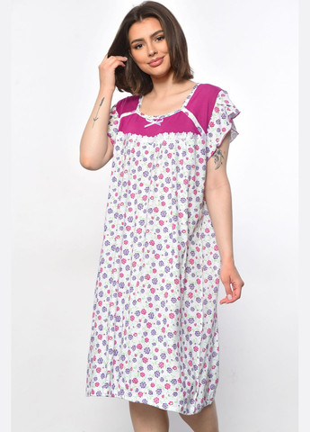 Ночная рубашка женская батальная белого цвета с цветочным принтом Let's Shop (293337684)