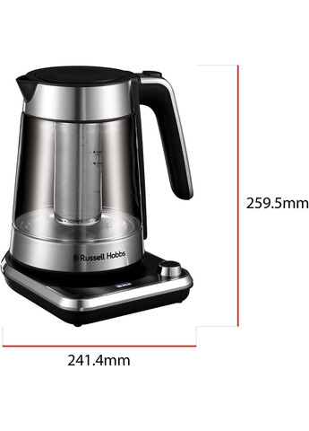 Електрочайник Attentiv Kettle, 1.7л, Strix, скло, база зі сховищем для шнура, сірий Russell Hobbs (315004593)
