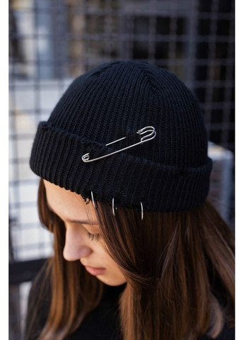Рваная шапка бини Destroyed черная Without (362501587)