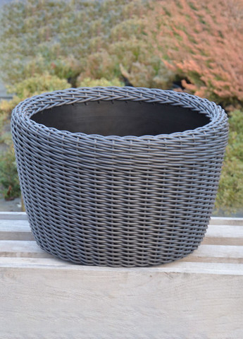 Кашпо большое 60 литров (горшок для цветов и растений), Вазон из искусственного ротанга ручной работы. Цвет Графит Handmade (329193733)