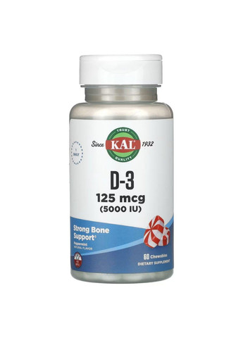 Вітамін Д-3 D3 5000 IU 125мкг - 60 жувальних таб KAL (285813641)
