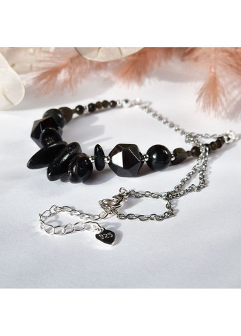 Подвеска на цепочке натуральный Обсидиан, фур-ра гип-ный сплав цвет серебро d-18-10-8-6-4-3-2мм+- L-37-42см No Brand Підвіска (362695458)