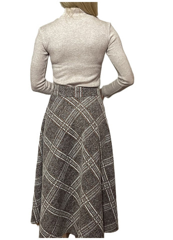 Коричневая повседневная, офисная, кэжуал в клетку теплая клетчатая юбка миди в коричнево-кремовую клеточку Capricious а-силуэта (трапеция)