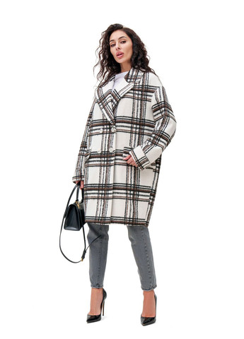 Светло-коричневое демисезонное Пальто Жаннет бело-коричневый (клетка) Emass