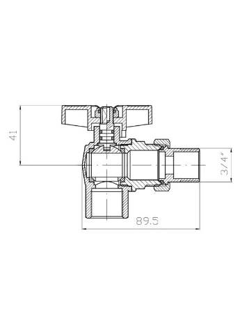 Кран с американкой угловой Extreme - 3/4" ручка "бабочка" красная (KR5764) KOER KE.228-20 (388592994)