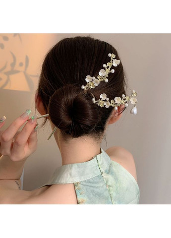 Паличка-шпилька для волосся Літні квіти в чорній подарунковій коробці золотиста No Brand (362135505)