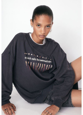 Темно-сірий демісезонний жіночий світшот оверсайз з принтом н&м (57693) s темно-сірий H&M