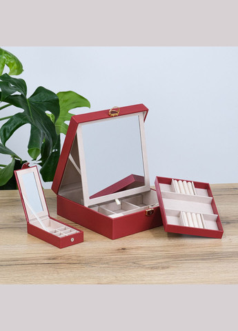 Скринька для прикрас велика з дзеркалом та дорожня шкатулка з екошкіри червона см (JZ-009-3) Гранд Презент (322190859)