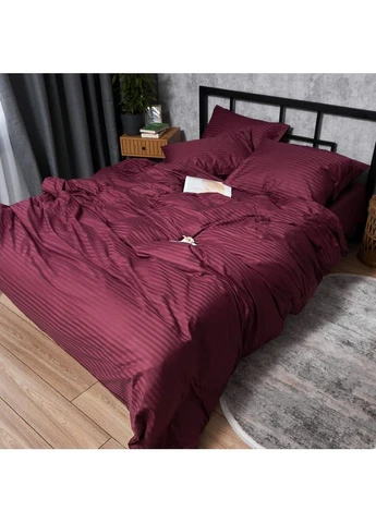 Комплект постільної білизни Satin Stripe Полуторний 143х210 наволочки 4х50х70 (MS-820012933) Moon&Star Burgundy Luxe (389749289)