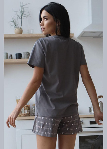 Серая всесезон хлопковая пижама с шортами футболка + шорты Roksana 1559/16049 gray