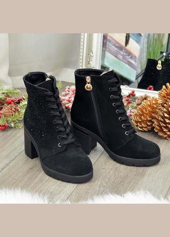 Черевики жіночі замшеві на стійкому підборі, декоровані накаткою каменів. 36 розмір Vasha para (304773165)