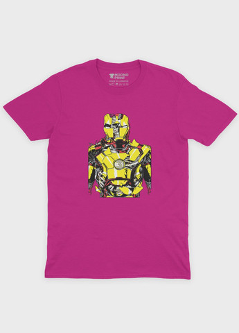 Розовая демисезонная футболка для мальчика с принтом супергероя - железный человек (ts001-1-fuxj-006-016-011-b) Modno