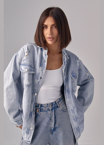 Синяя повседневный рубашка однотонная Liton с длинным рукавом