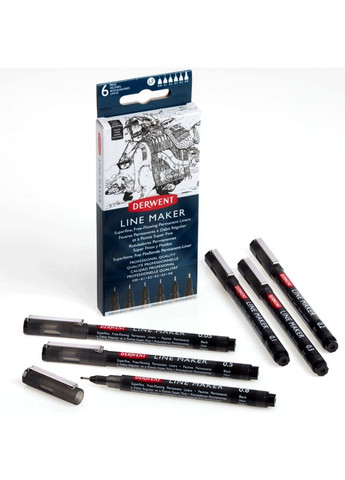 Набор линеров Line Maker Black 6шт черные Derwent (362585809)