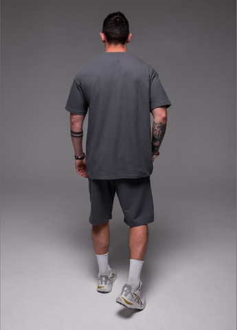 Серый демисезонный мужской oversize костюм oversize прочная дышащая ткань хлопок 100% ( лакоста ) No Brand