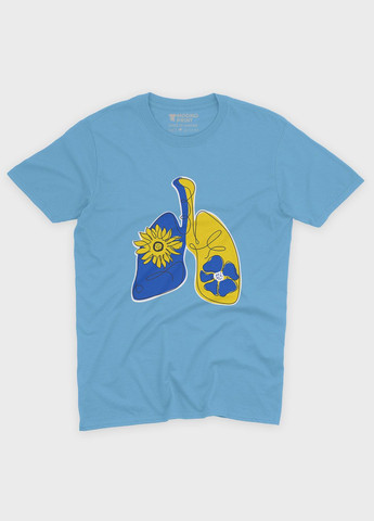 Блакитна літня жіноча футболка з патріотичним принтом легені (ts001-4-lbl-005-1-102-f) Modno