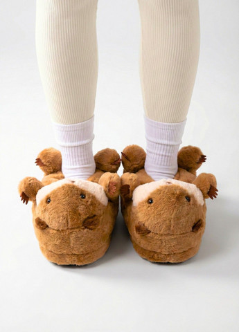 Тапочки домашние Выдры для подростков и взрослых коричневые плюшевые Lalapka (370858915)