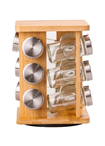 Набір ємностей для спецій Spice Carousel на дерев'яній підставці 12 баночок по 100 мл Idea (295376732)