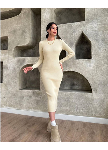 Бежевое базовое платье из теплого рубчика No Brand