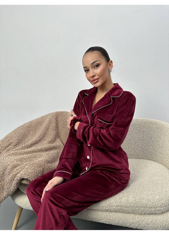 Бордова піжама трійка сорочка,штани,резинка,велюр домашній,туреччина Україна
