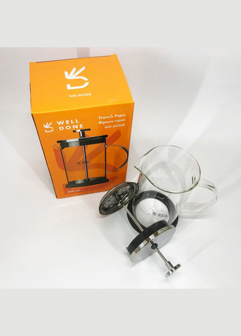Френч-пресс WD-8036B из термостойкого стекла 600 мл, Чайник для заваривания трав прозрачный Well Done (364709729)