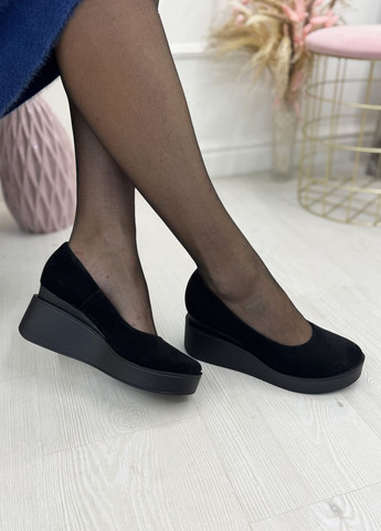 Vasha para Женские замшевые туфли на устойчивой платформе, цвет черный лодочки черный з натуральная замша, украина — демисезон (358063690)