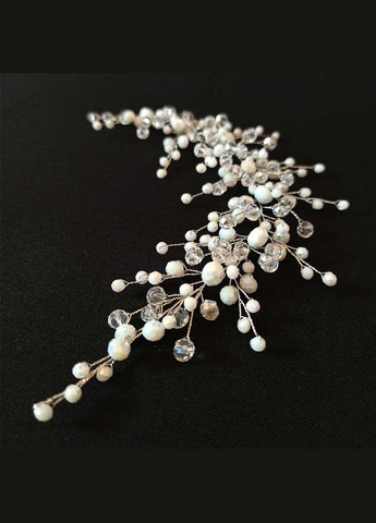 Прикраса в зачіску з намистин, кришталева гілочка білого кольору в зачіску нареченої (HB-00311) Ksenija Vitali (301218620)