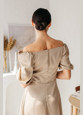 Коричнева жіноча сукня “caramel flow” з обʼємними рукавами Lana Bryk однотонна