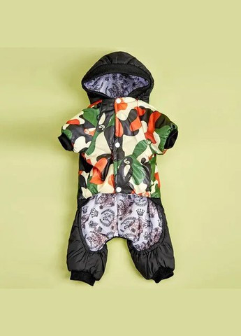 Зимний пуховой комбенизон с принтом комуфляж черно-оранжевый-хаки L размер No Brand (302372579)