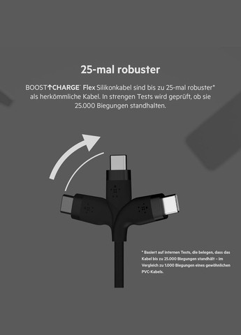 Кабель USB-A > USB-C заряджання/синхронізації 3м, 60Вт, Type-C, силіконовий з кліпсою, чорний Belkin (322768700)