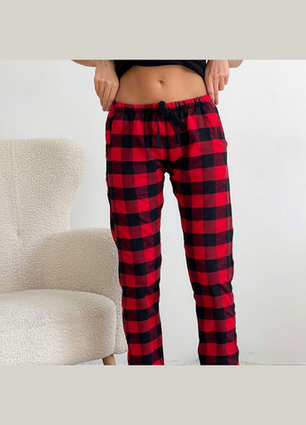 Комбінована піжама (сорочка+штани) жіноча тепла фланель клітинка червона з чорним f71p Cosy