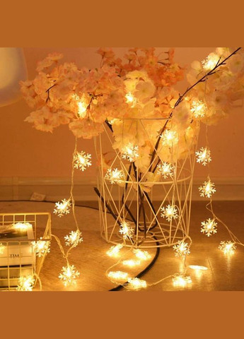 Гірлянда світлодіодна, сніжинки, 6 м, 40 LED, 2 режими, на батарейках, тепле біле світло, прозорий провід, 4009038 Ayacola (315719754)
