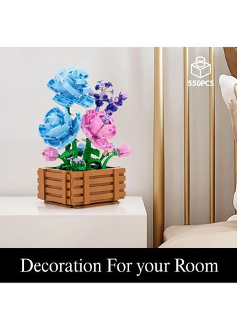 Конструктор Розы в вазе 550 деталей, 3D для детей и взрослых, декоративный набор для дома No Brand (364191298)
