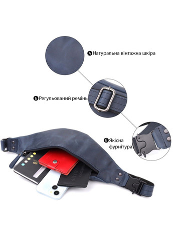 Чоловіча зручна бананка з натуральної вінтажної шкіри 23132 Синій Shvigel (335007594)